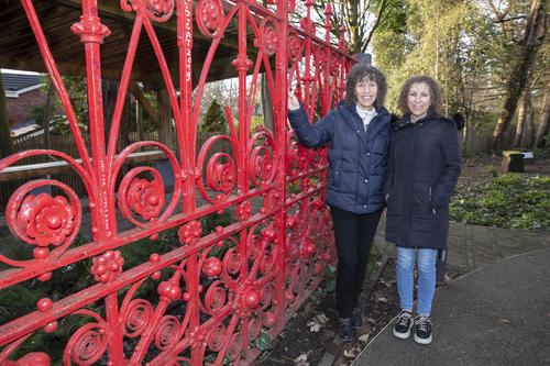 Googlebox's Leon and June Bernicoff's daughters in front of the Strawberry Field gates
